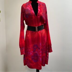 D.E.P.T Red and Purple Floral Print Long Sleeve Dress Size L
